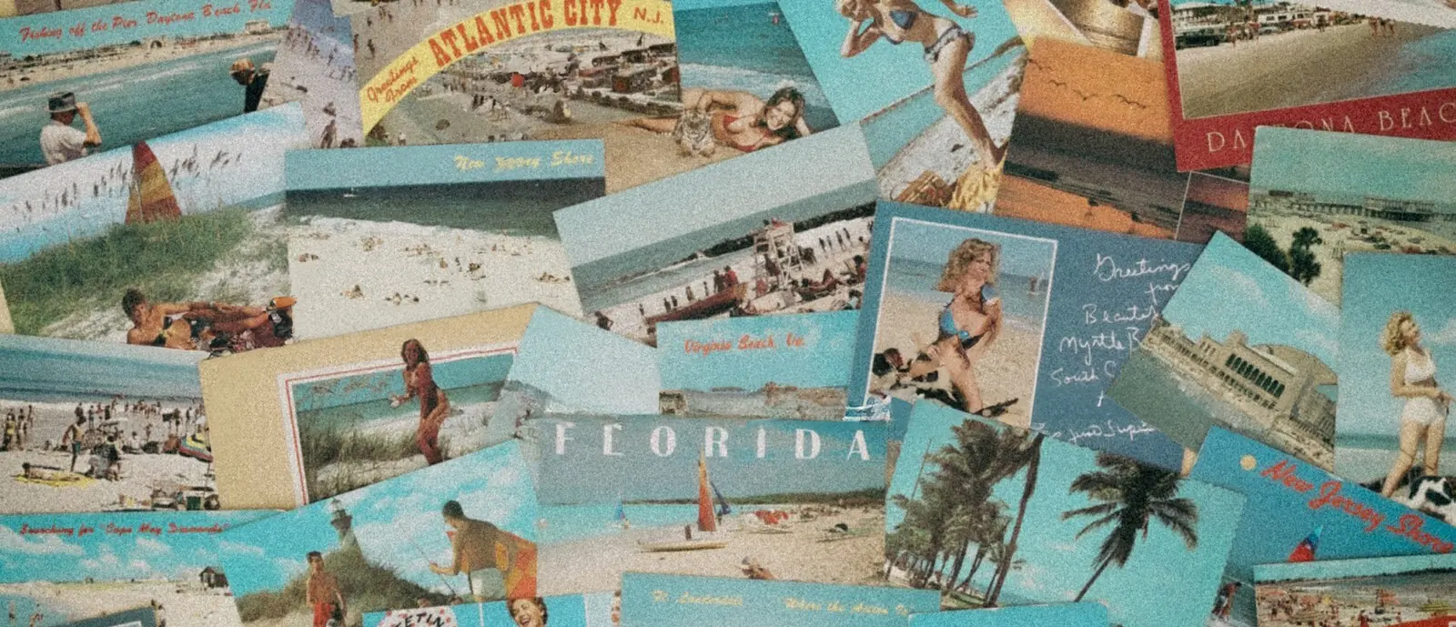 Blurred vintage beach postcard collage
